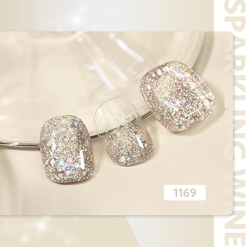 Miniatura 2 de GAOY Esmalte de uñas en gel con purpurina, 0.5 fl oz, esmalte de gel brillante champán, gel UV con purpurina brillante para arte de uñas, esmalte de