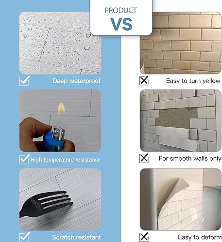 Vista 183 de Paquete de 1 lámina de revestimiento autoadhesivo de 12 x 12 pulgadas, baldosa de pared de PVC para cocina, baño, chimenea, mesa de lavandería o gris