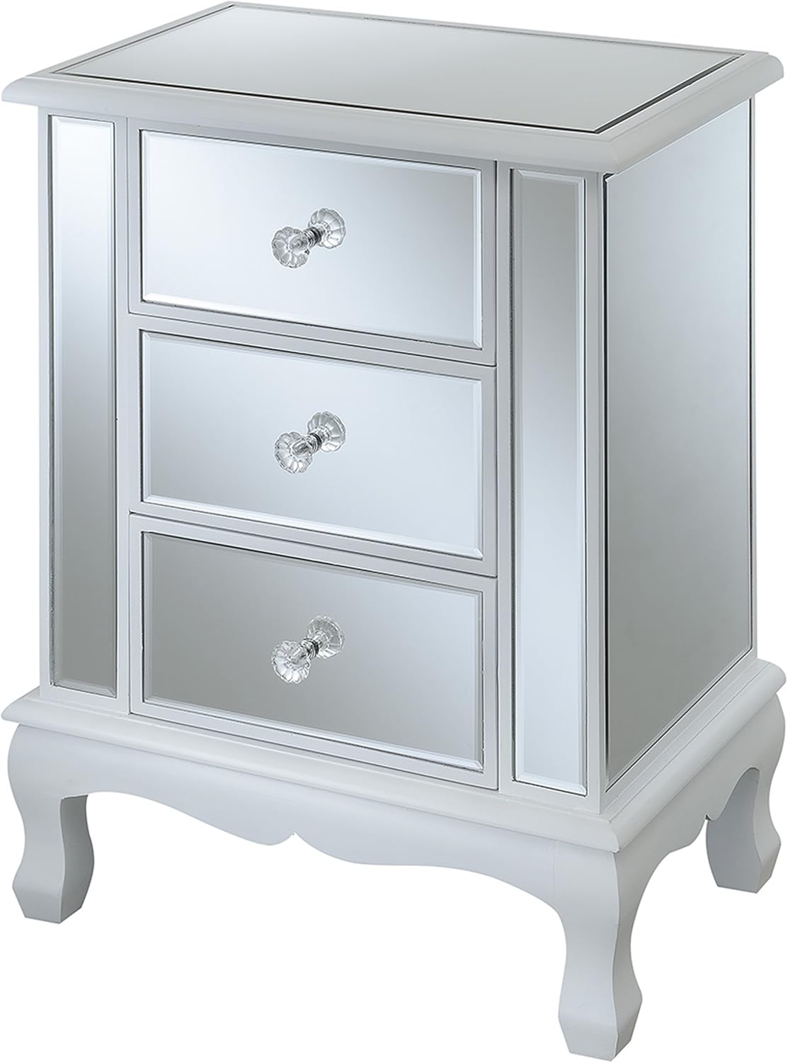 Convenience Concepts Gold Coast Vineyard Mirrored End Table 19" - Living Room Table with 3 Drawers for Storage, Side Table Side Table, Antique Silver/Mirror