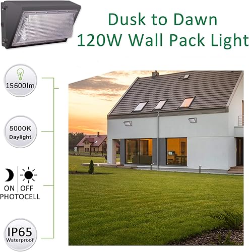 Miniatura 9 de Paquete de pared LED de 100 W con fotocélula del atardecer al amanecer, luz diurna de 5000 K, 13000 LM, AC100-277V con certificación ETL.