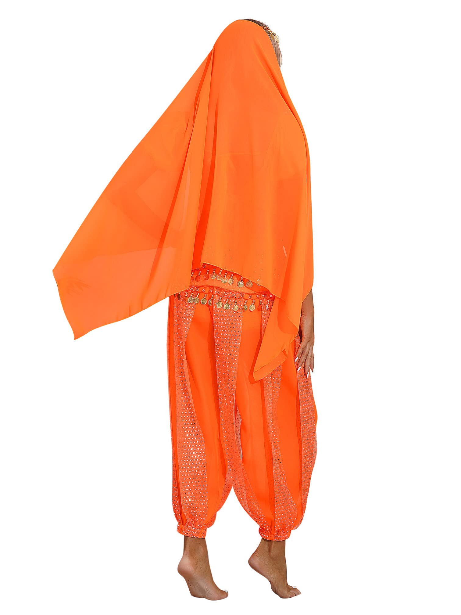 MSemis Damen Bauchtanz Kostüm Set Pailletten Tanzkleidung Indische Tanz Performance-Kleidung Halloween Karneval Tanzende Professionel Kostüm