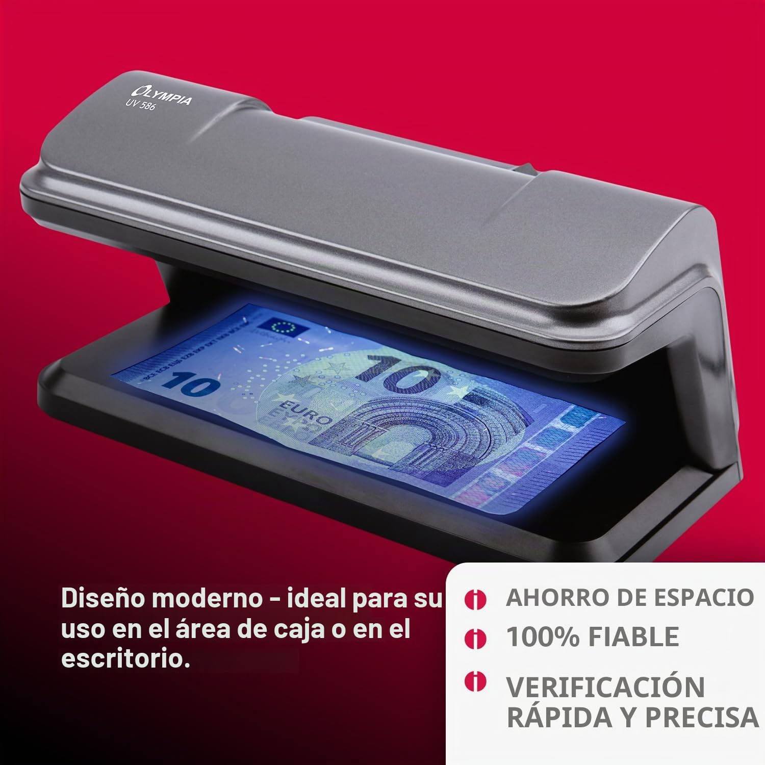 Olympia Detector de billetes UV 586 | Comprobador de billetes para billetes | comprobador de billetes falsos con lámpara UV 9 W | Prueba de billetes y billetes | Detector de billetes | sin