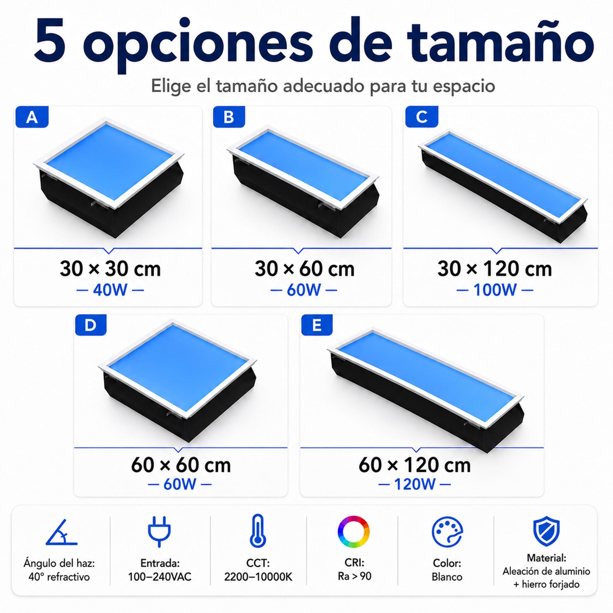 Plafon LED Techo Cielo Azul, Tragaluz Tuya 2200-10000K | Efecto cielo realista, Luz natural suave, Para sótano baño pasillo, Instalación empotrable, 5 tamaños: 30x30 a 60x120cm