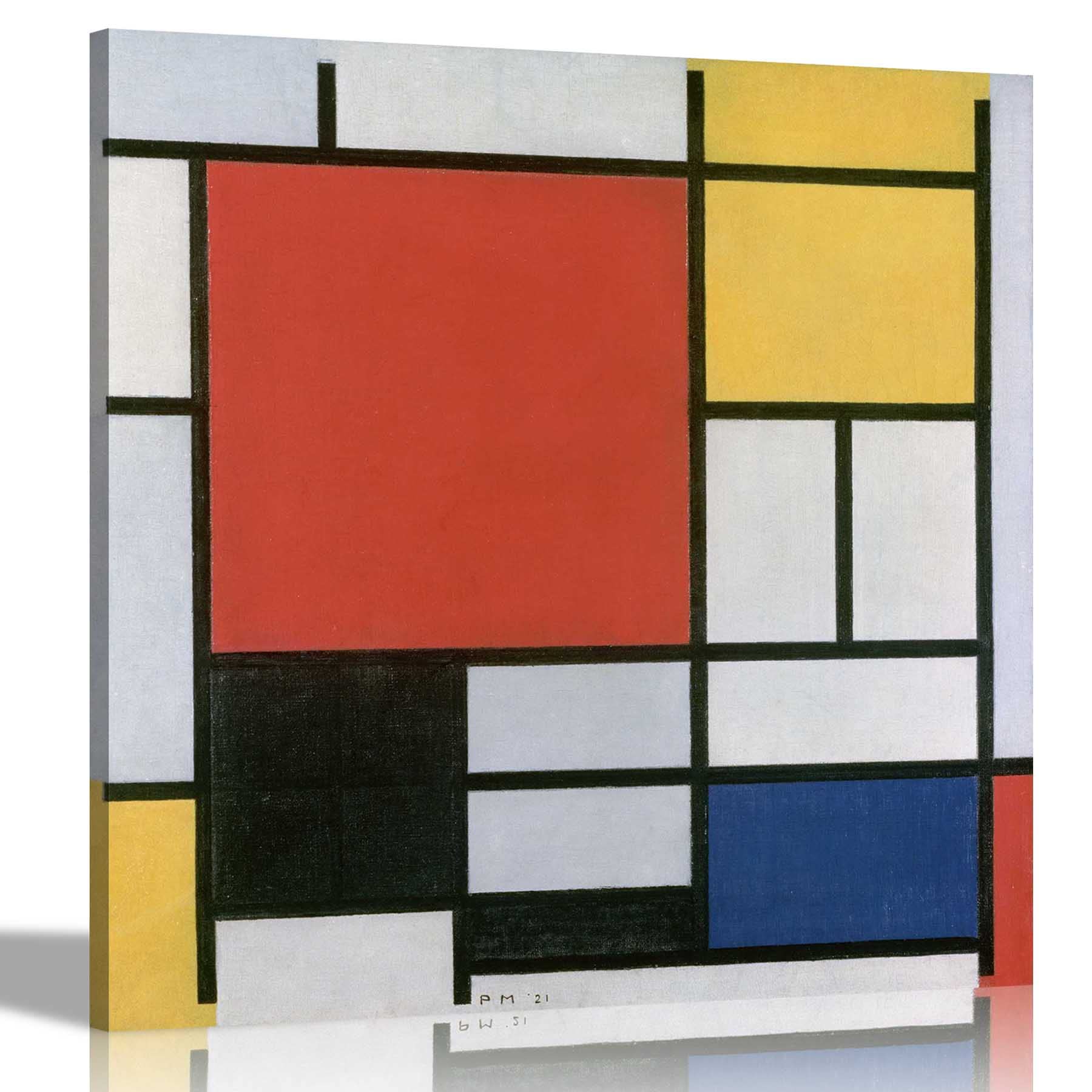 Artley Prints Large Red Plane Yellow Black Grey Blue Composition With Large Red Plane By Piet Mondrian Canvas Pictures Framed Prints Wall Art Home Office Framed Hanging Artlarge 86 X 86 Cm (34 X 34 Inches)