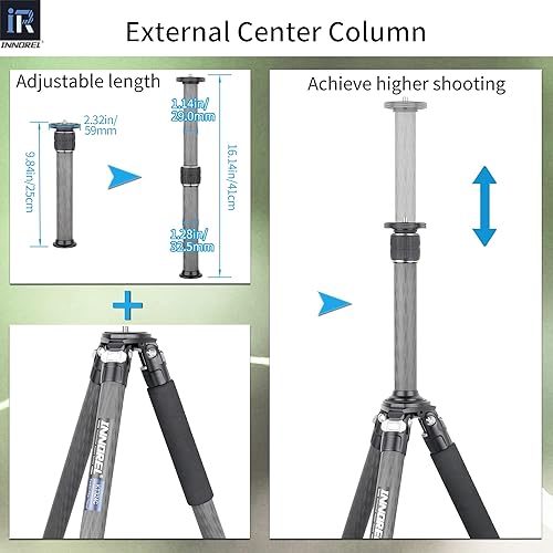 Vista 8 de Trípode de fibra de carbono INNOREL KT324C sin cabeza Trípode de viaje compacto portátil profesional para cámara digital DSLR Soporte de soporte