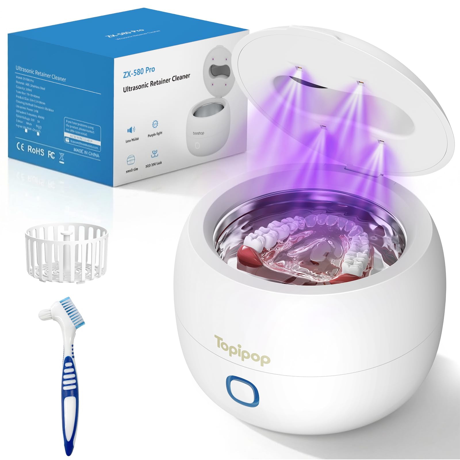 Ultraschallreinigungsgerät Zahnschiene, 45K Hz UV Ultraschallreiniger, 200 ml Dental Pod für Zahnschiene, Zahnersatz, Retainer, Aligner, Prothesen, Ultrasonic Cleaner mit 3 Modis (Schwarz)