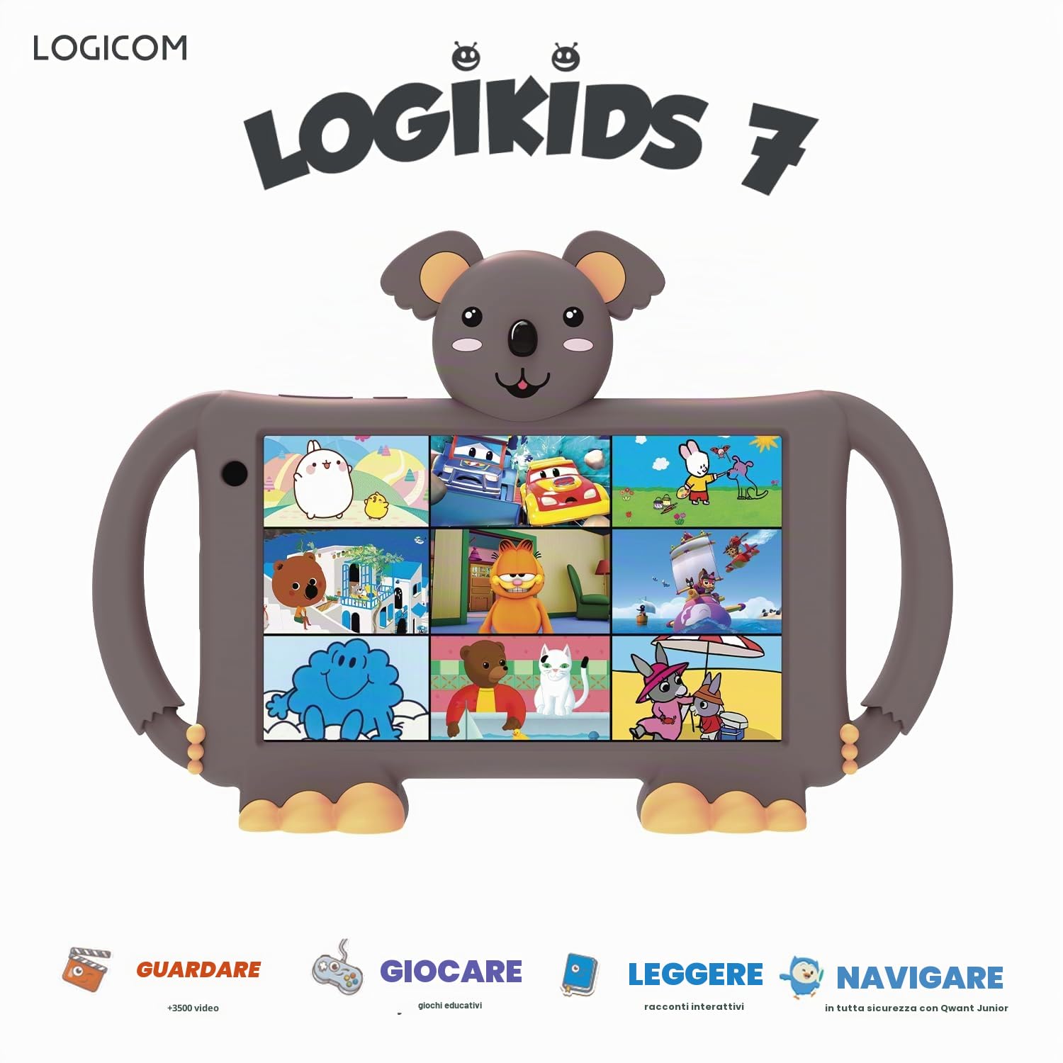 Logicom - Tablet educativo Touch per bambini - LOGIKIDS 7 - Schermo 7" - Bambini dai 3 agli 8 Anni - Batteria 3000 mAh - Android 13-2 GB RAM- Nero