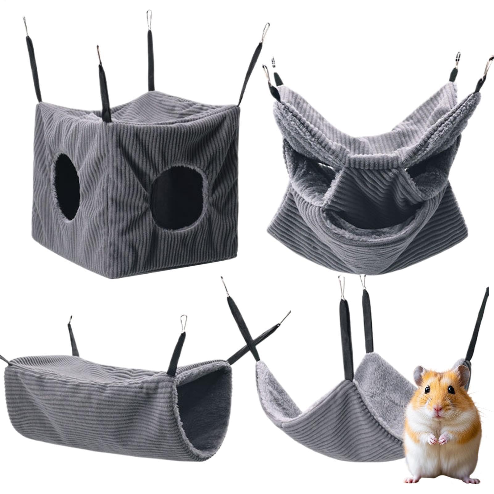 Hamster-Hängematten-Set – 4-teiliges waschbares Kleintier-Hängebett mit