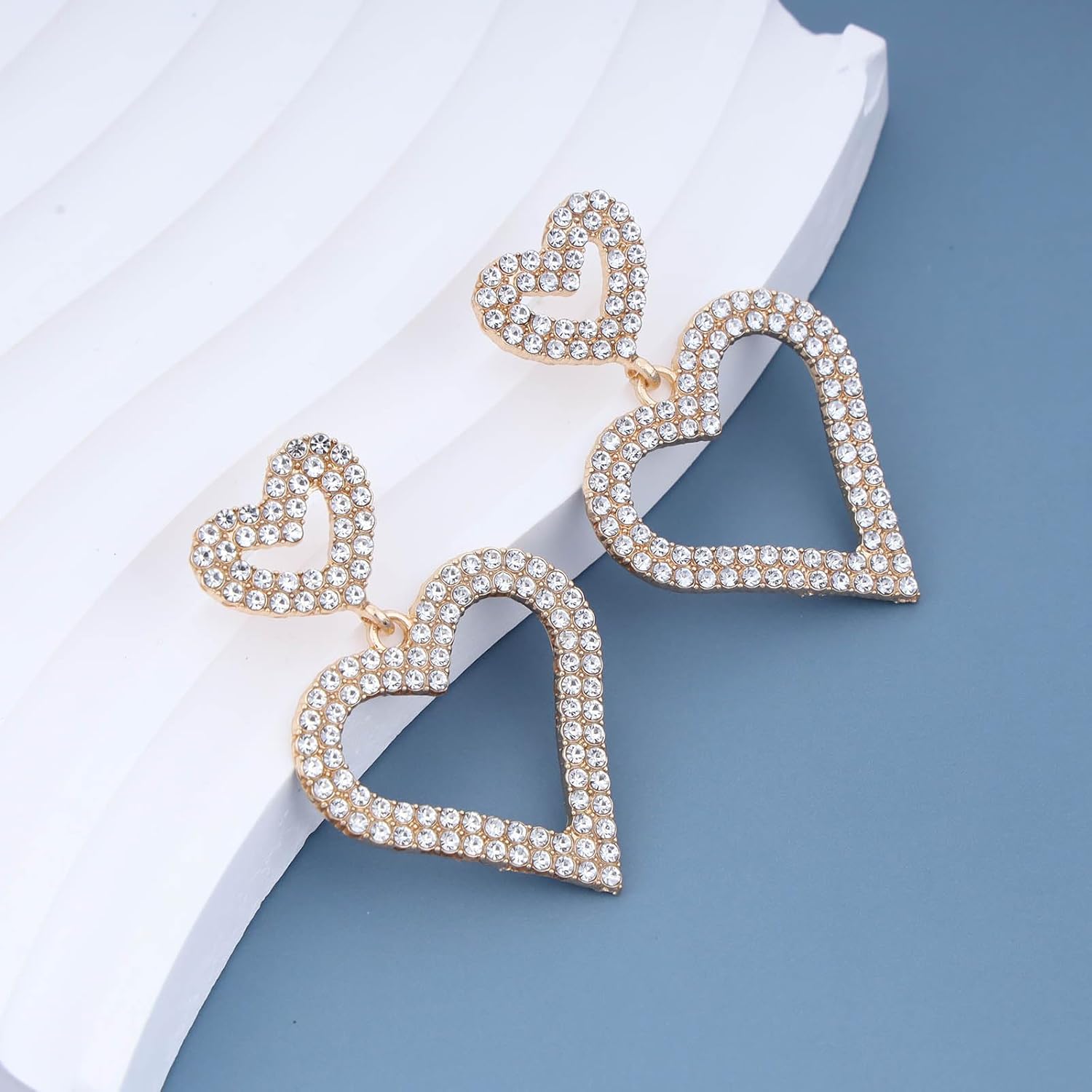 JeanBeau Bow Heart Chain Drop Earrings - Sparkly Cubic Zirconia Dangle Jewelry