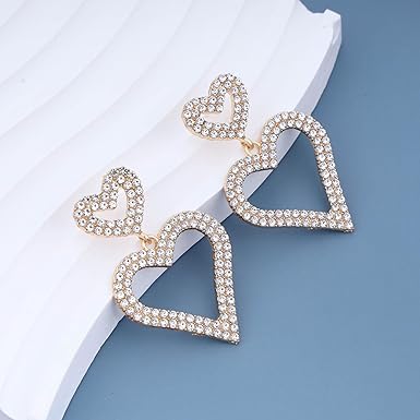 Asymmetrical Heart Drop Earrings - Gold & Red Dangle Earrings For Women