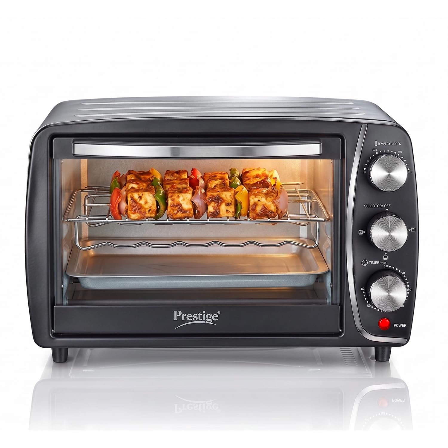 Prestige POTG16A Oven Toaster Griller 16L 200W|Bake, Grill, Toast|High Efficiency Heaters|Temperature Control with Timer|Barbeque Skewers|Crumb Tray|Baking Tray & Steel Wire Rack Included|2Y Warranty-image-46