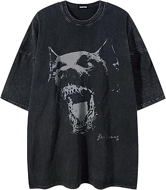 Vamtac Mens Oversized Washed Dog Graphic Tees Casual Summer Tops Streetwear Aesthetic T-Shirt Unisex