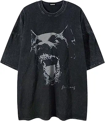 Vamtac Mens Oversized Washed Dog Graphic Tees Casual Summer Tops Streetwear Aesthetic T-Shirt Unisex