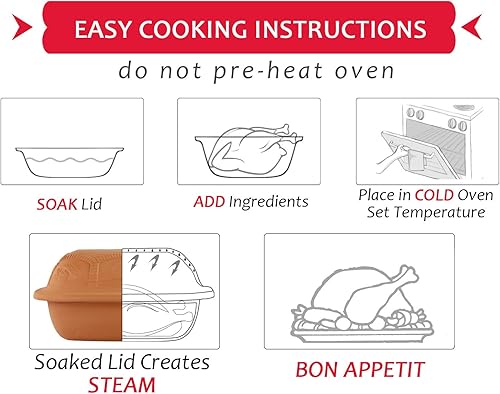 Miniatura 6 de Eurita - Asador de arcilla de 7.2 cuartos de galón, loza antiadherente, sin toxinas, cocina saludable en olla de arcilla, horno holandés de cocina