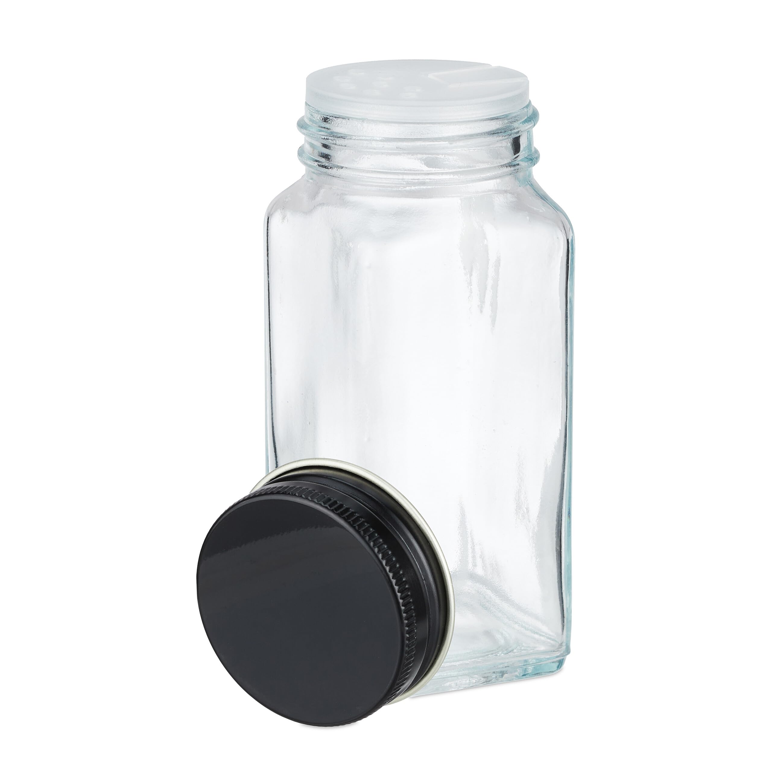 Relaxdays Salière & poivrière, Set de 12, 120 ML, Embout tamiseur, étiquettes, marqueur, Entonnoir, Transparent/Noir