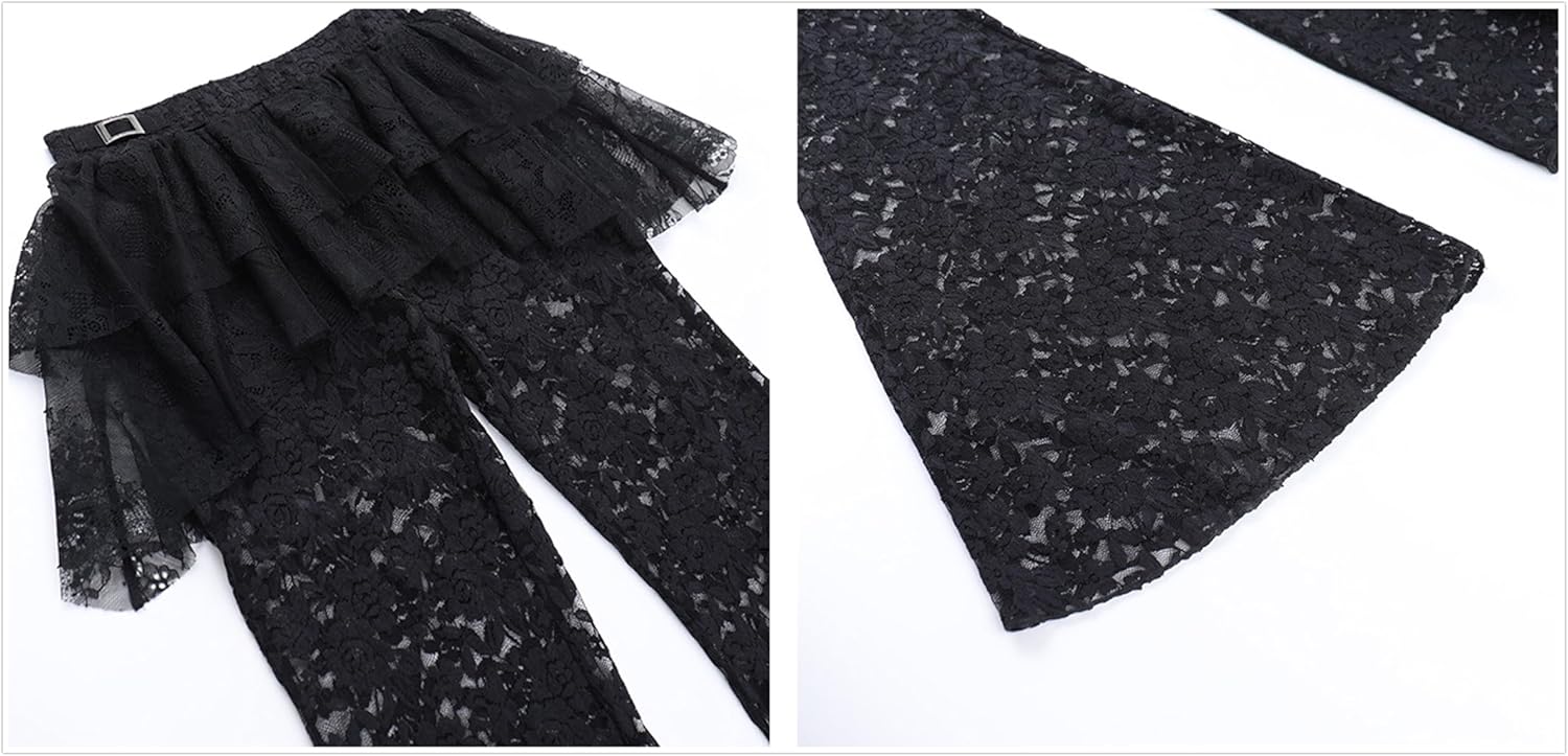 Rave Bell Bottom Pants Woman Goth Flare Sheer Mesh Lace Floral Graphic Lounge Punk Vintage - Image 5