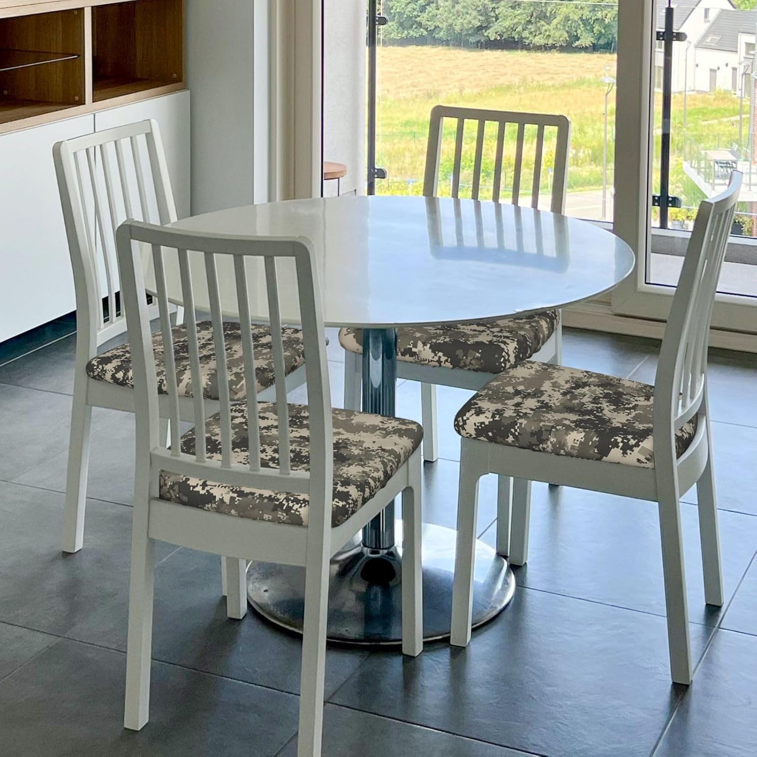 Army Digital Camouflage Print Square Cushion Covers 6 Pcs Set Elastic Non-Slip Seat Cushion Slipcovers Pet Furniture Protectors for Chair, Sofa