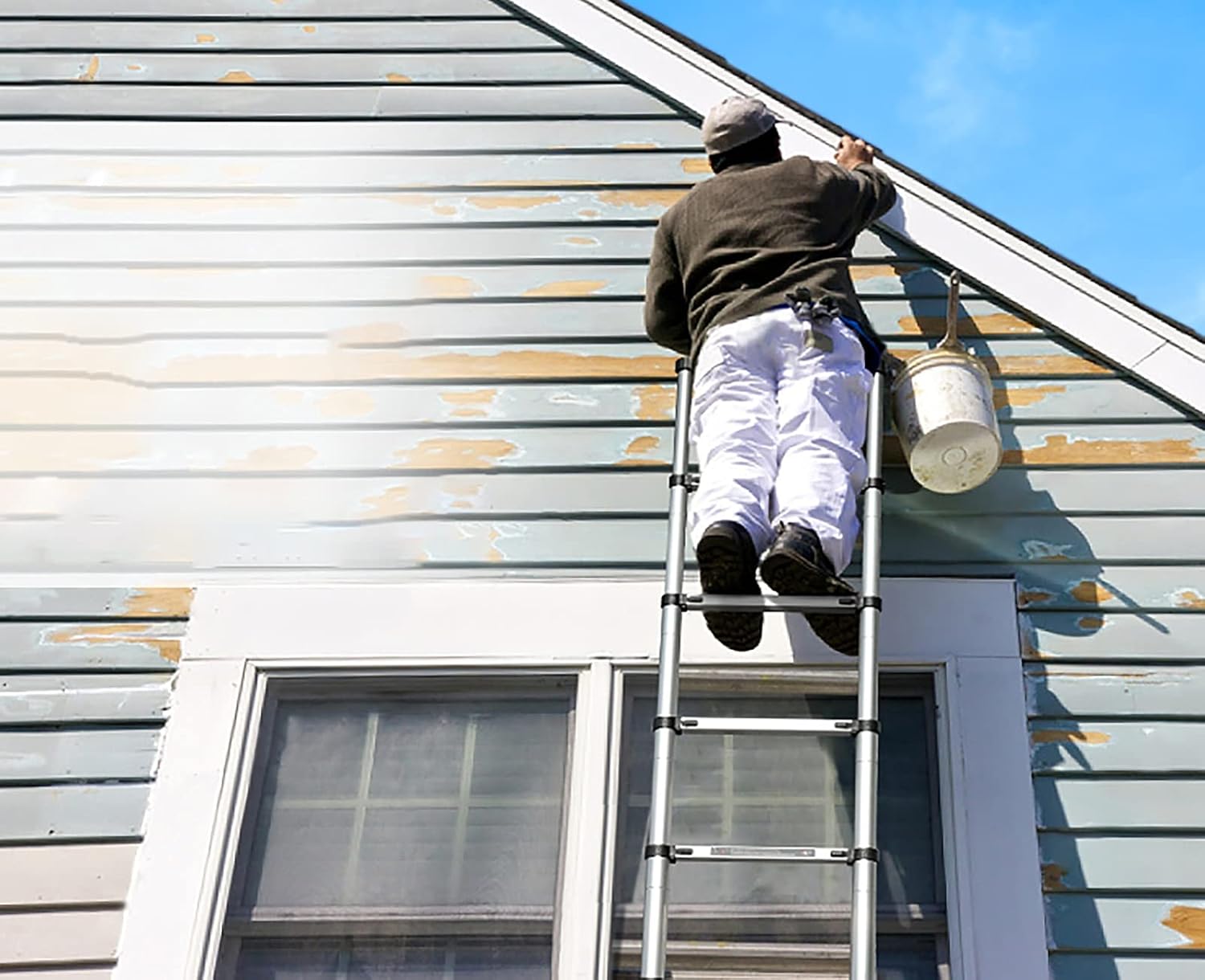 Telescoping Extension Ladder, Telescoping Ladder Single Straight Style Climb Telescoping Extendable Ladder, Emergency Use Home Inspector Aluminum Collapsible Ladder for Heavy Duty