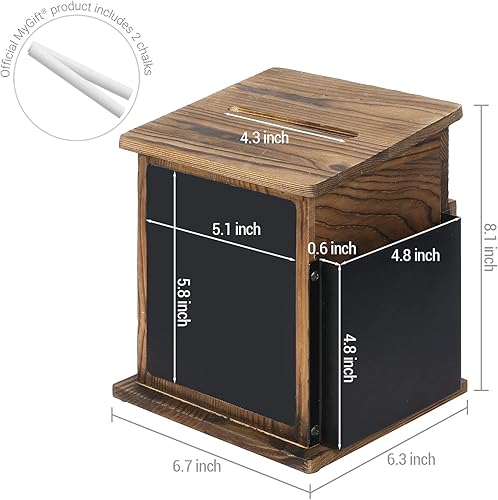 Vista 6 de MyGift Caja de colección de madera maciza quemada rústica montada en la pared con tarjetero de metal negro, caja de comentarios y sugerencias