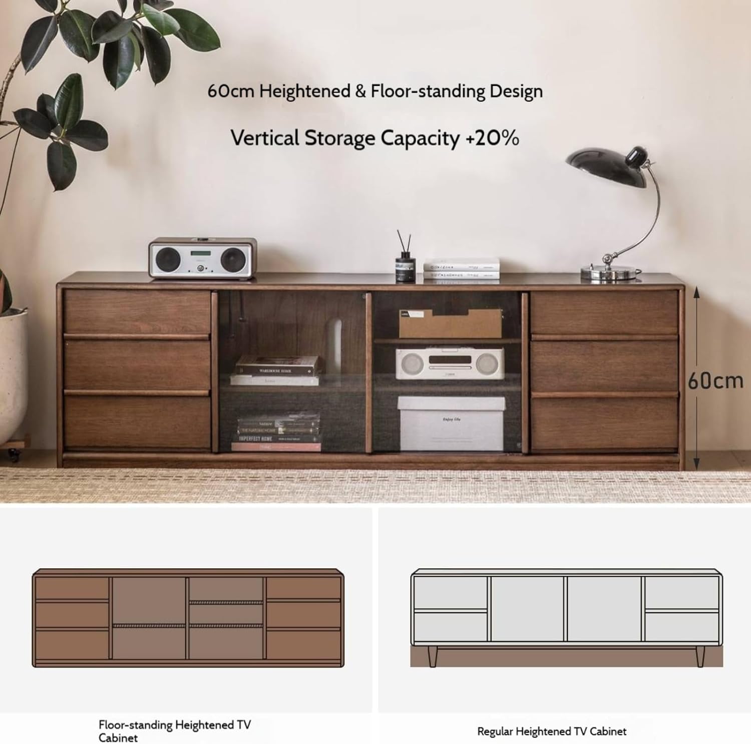 GVAwood Golden Sandalwood, Black Walnut, Oak Solid Wood TV Cabinet 86.6x13.8x23.6 inch / 220x35x60 cm/Rich Dark Walnut Color/Black Walnut TV Cabinet
