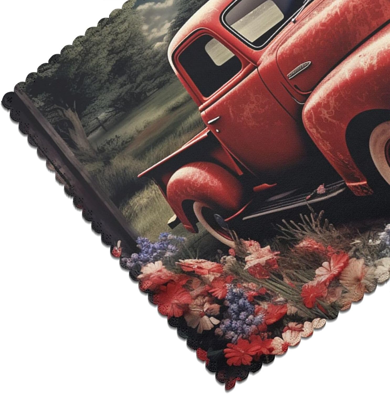 Placemats Set of 6 Washable Placemats for Dining Table 12x18 Inch Heat Resistant Place Mats 4th of July Patriotic Old Red Truck Non-Slip Table Mats for Kitchen Weddings Party Decor Indoor/Outdoor