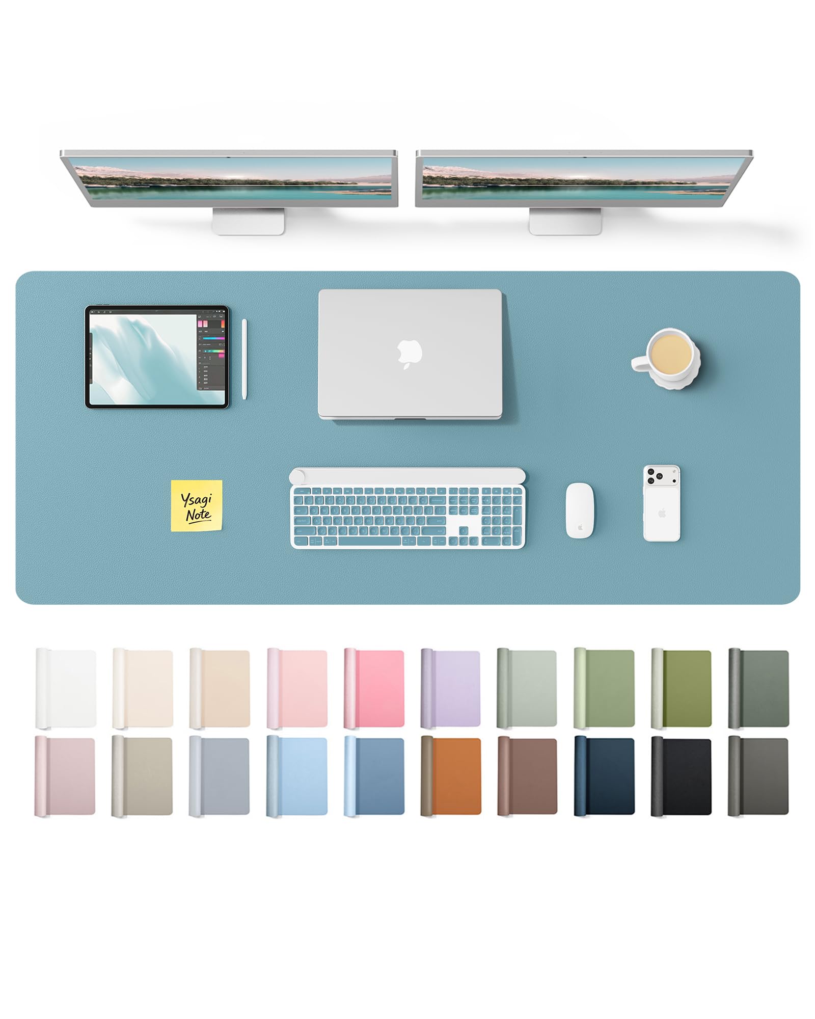 YSAGi Leather Desk Protector, Office Mat, Large Mouse Mat, Non-Slip PU Leather Blotter, Laptop Desk Mat, Waterproof Writing Pad for Office and Home(Aquamarine, 55" x 17.2")