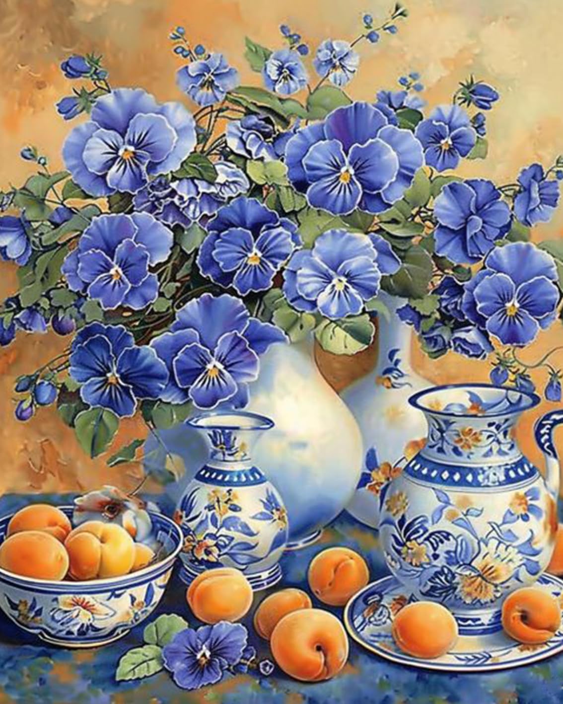 Tucocoo Flower Paint by Bumbers for Adults Beginner Bule Flowers Vase DIY Paint by Numbers Acrylic Paint Canvas Vintage Exquisite Bedroom Decor Painting Kits Flower Furit Art 16x20 Inch （DIY Frame ）