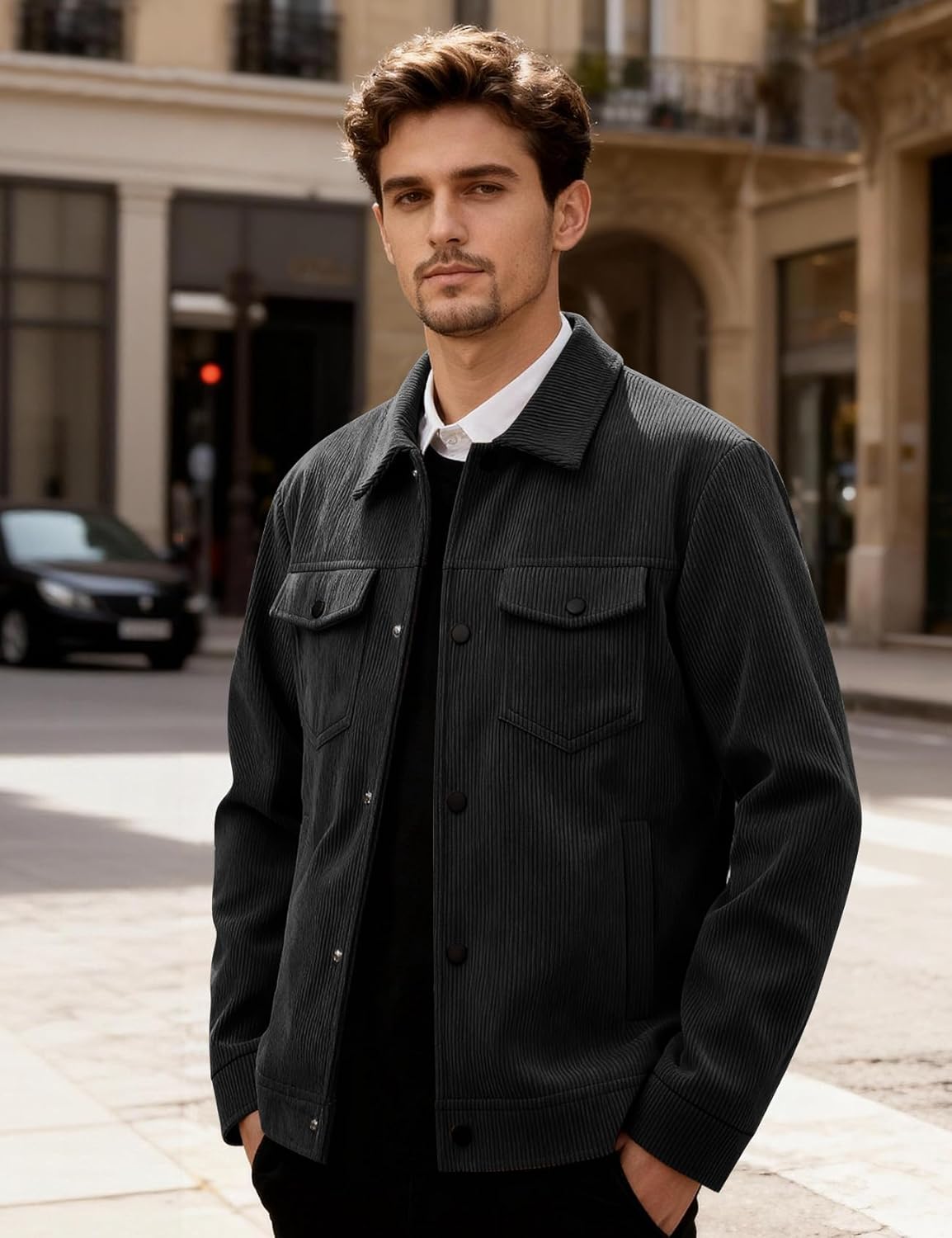 Kissonic Men's Corduroy Shacket Long Sleeve Snap Button Mens Corduroy Shirts Casual Work Jackets - Image 2