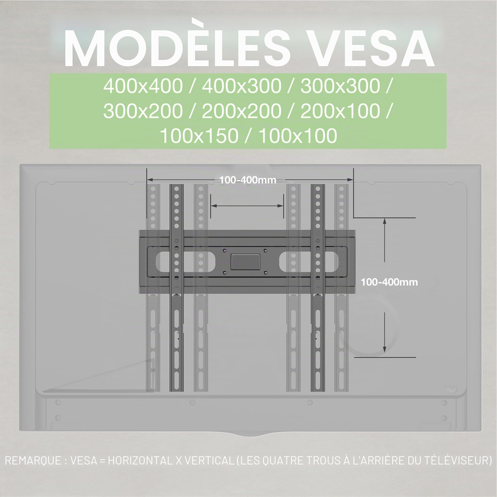 Support Mural TV, Inclinable et Orientable Support TV pour écrans 32-65 Pouces jusqu'à 40Kg -VESA 400 x 400 mm