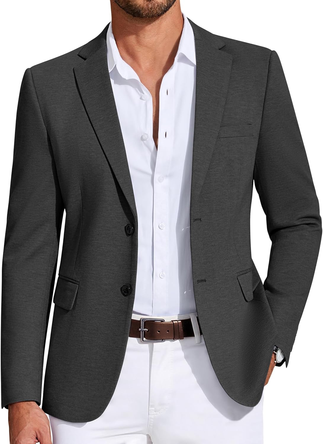 COOFANDY Mens Casual Blazer Knit Sport Coat Lightweight Two Button Suit Jacket