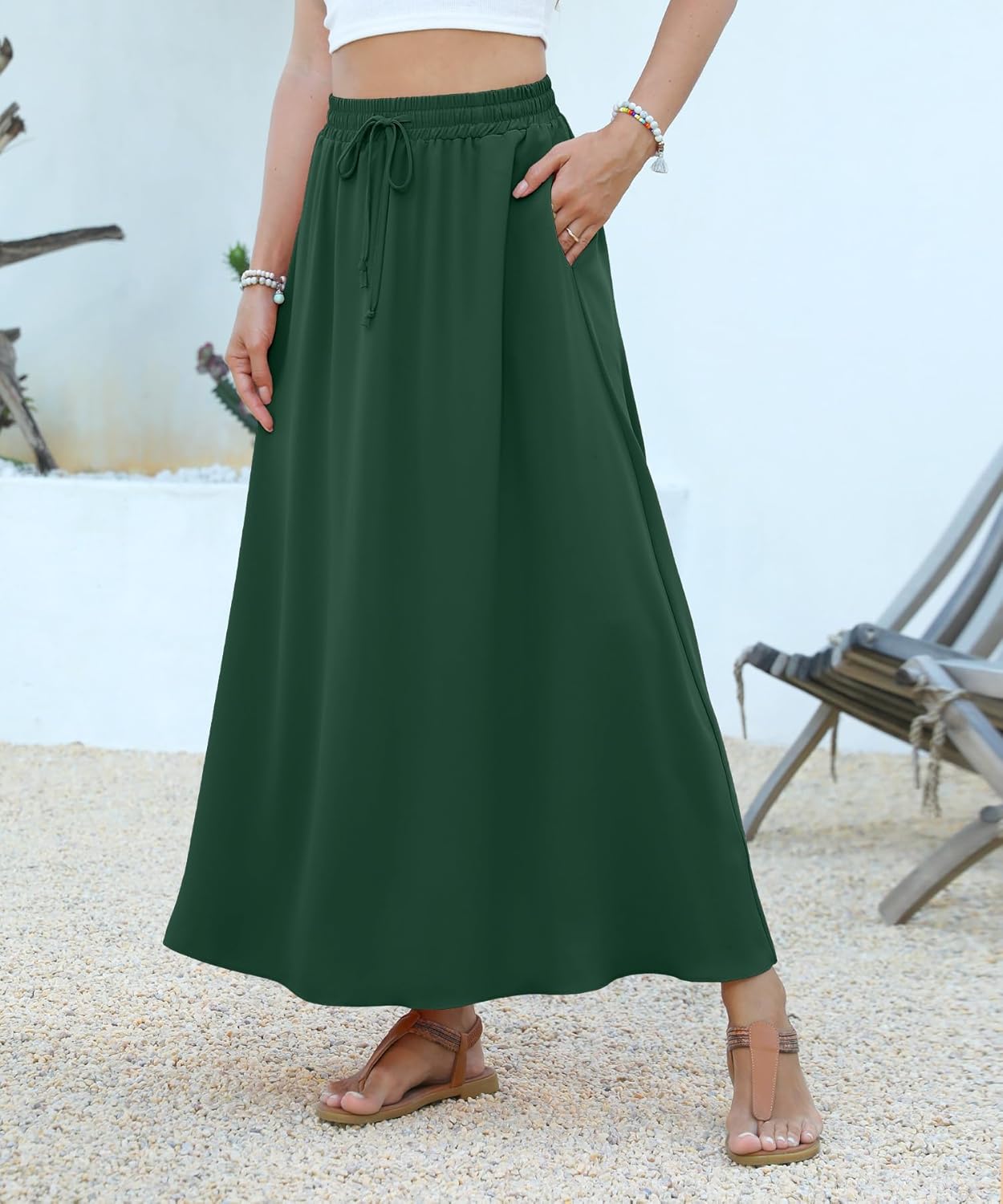 High Waisted Maxi Skirts for Women Casual Summer Long Skirt with Pockets Boho Flowy A-Line Skirts - Image 3