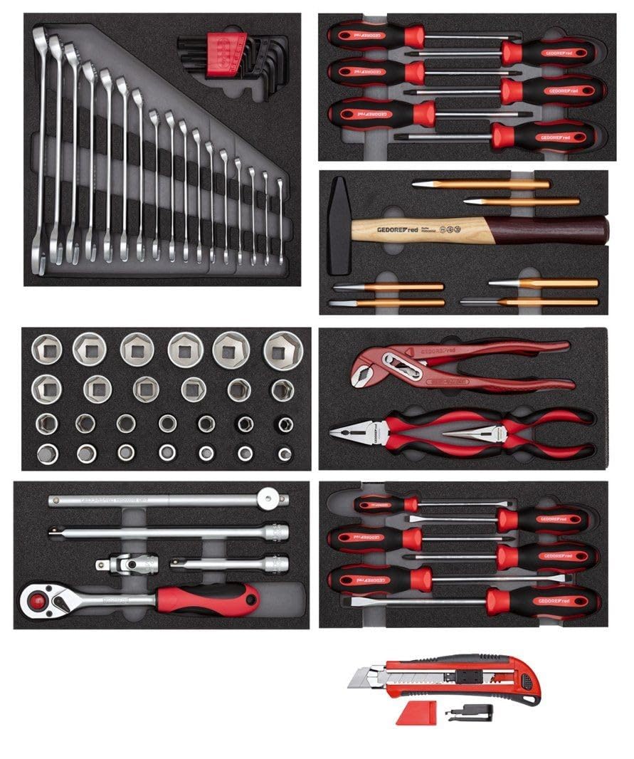 Juego de herramientas GEDORE 82 pièces R21010000 avec coffret de douilles et cutter