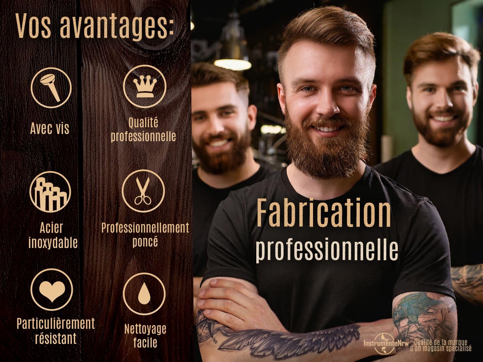 InstrumenteNrw Ciseaux à moustache et barbe avec lame tranchante - Acier inoxydable - pour les hommes pour entretenir leur barbe 10,5 cm avec étui