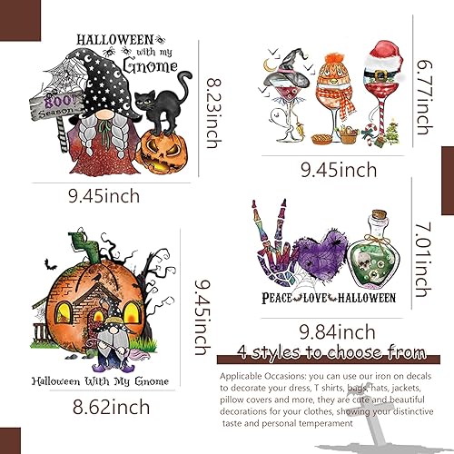 Miniatura 6 de 4 parches para planchar de Halloween para ropa, divertidos gnomos para planchar, veneno, copa de vino, gato negro, calabaza, calcomanías para