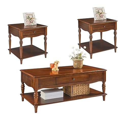 Living Room Table Set-One Rectangular Coffee Table and Two Square