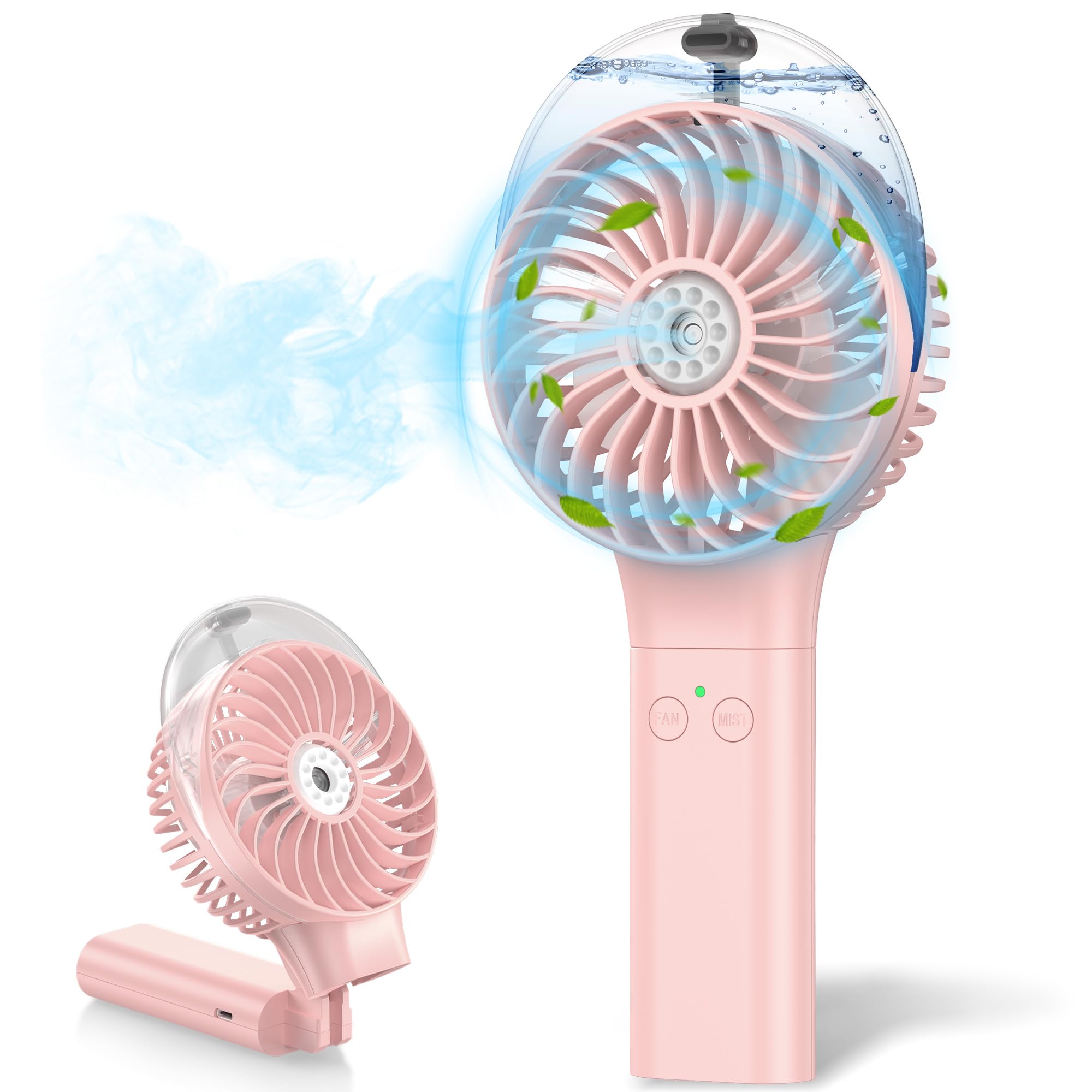 Portable Handheld Misting Fan, Battery Operated Personal Spray Water Mist Fan, Rechargeable Mister Fan, Mini Foldable Fan for Disney Travel Makeup Beach Outdoors (PINK)
