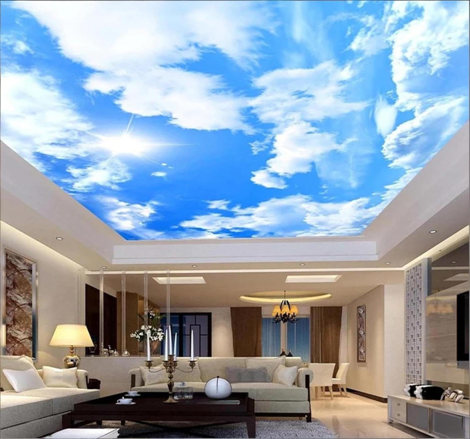 Xlming 300Cm×210Cm(B×H) Minimalist Fresh Blue Sky White Clouds Sunshine 3D Wallpaper Luxury Home Dining Decor Paste Sofa Living Room The Wall For Bedroom Mural-300Cm×210Cm