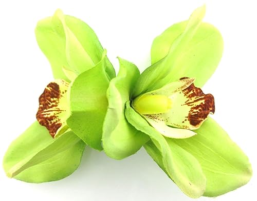 Double Lime Green Orchids Silk Flower Hair Clip with Teeth