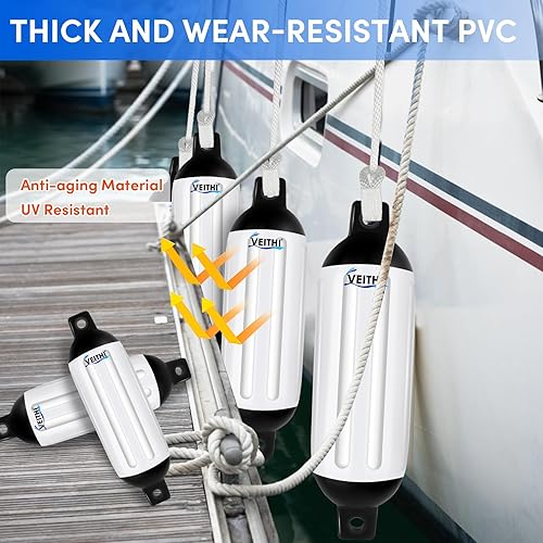 Vista 85 de Paquete de 4 defensas de barco de 4.5/5.5/6.5/8.5/8.5/10/16 pulgadas, parachoques de vinilo acanalado de doble ojo, parachoques de barco para Negro