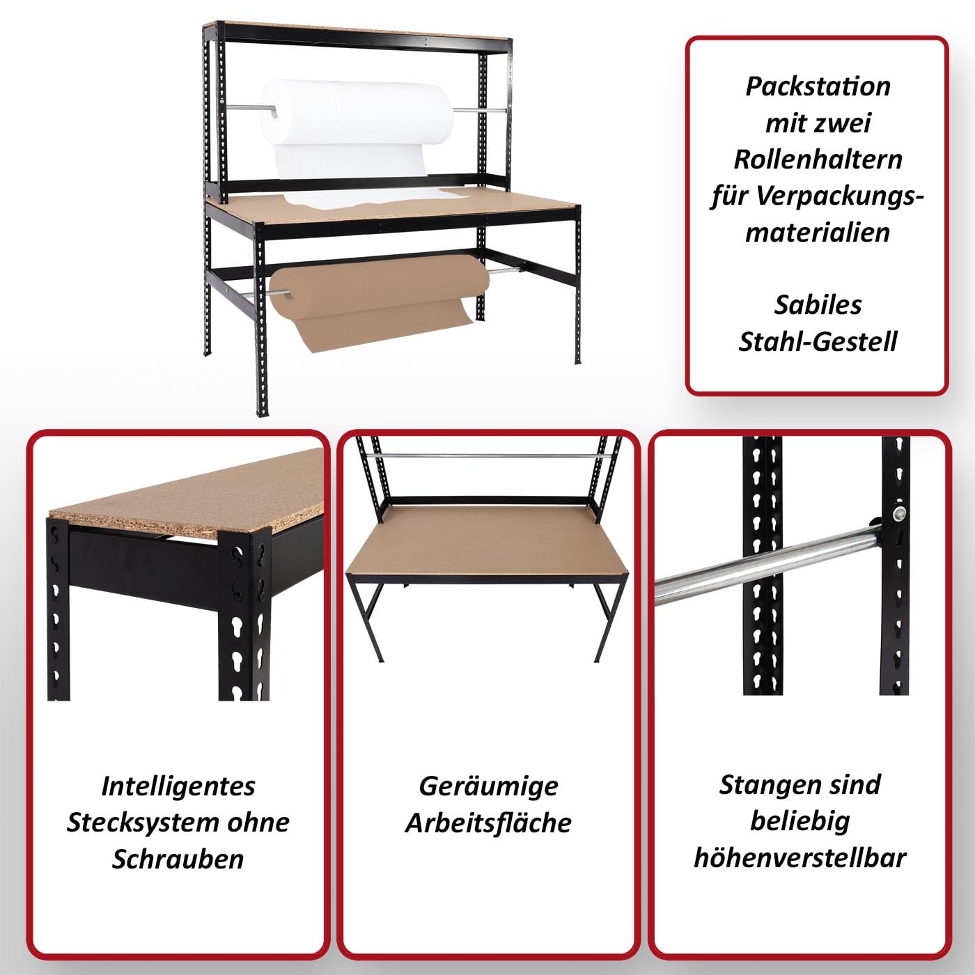 Mendler Packstation HWC-J84 Stahl höhenverstellbar 183x183x90cm, schwarz