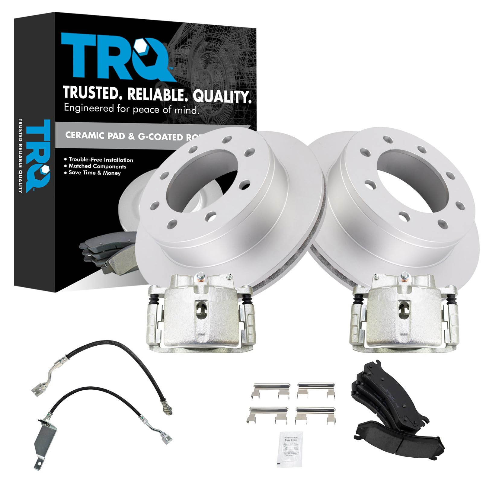 TRQ Brake Pad &amp; Rotor Kit Premium G-Coated Ceramic Compatible with 01-07 Chevrolet GMC