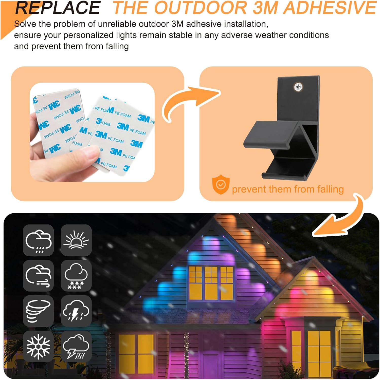 45°Angle Light Clips for Govee Outdoor Lights, Permanent Installation, for Govee Elite H805 and Non-pro/Original RGBIC H705 Permanent Outdoor Lights