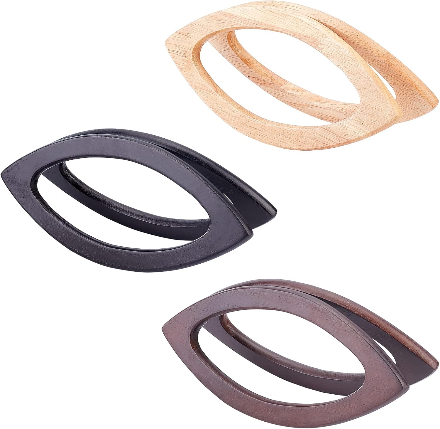 PH PandaHall 6pcs Bag Purse Handle, 3 Color Wooden Handle Replacement Horse Eye Handle Decorative Handle Repair Tool for Crocheted Knitted Bag Beach Bag Straw Bag Purse Handles - Image 6