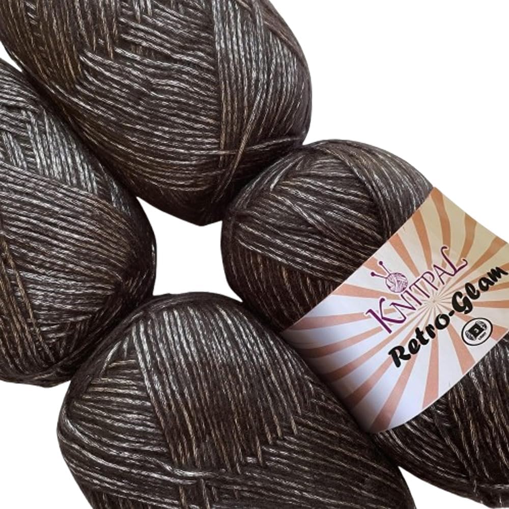 Retro-Glam Metallic Yarn for Crocheting, 4-Pack (1280Yds / 400G), Free Patterns - Sparkle Yarn for Knitting - 3 DK Light Worsted Weight - Black Chrome