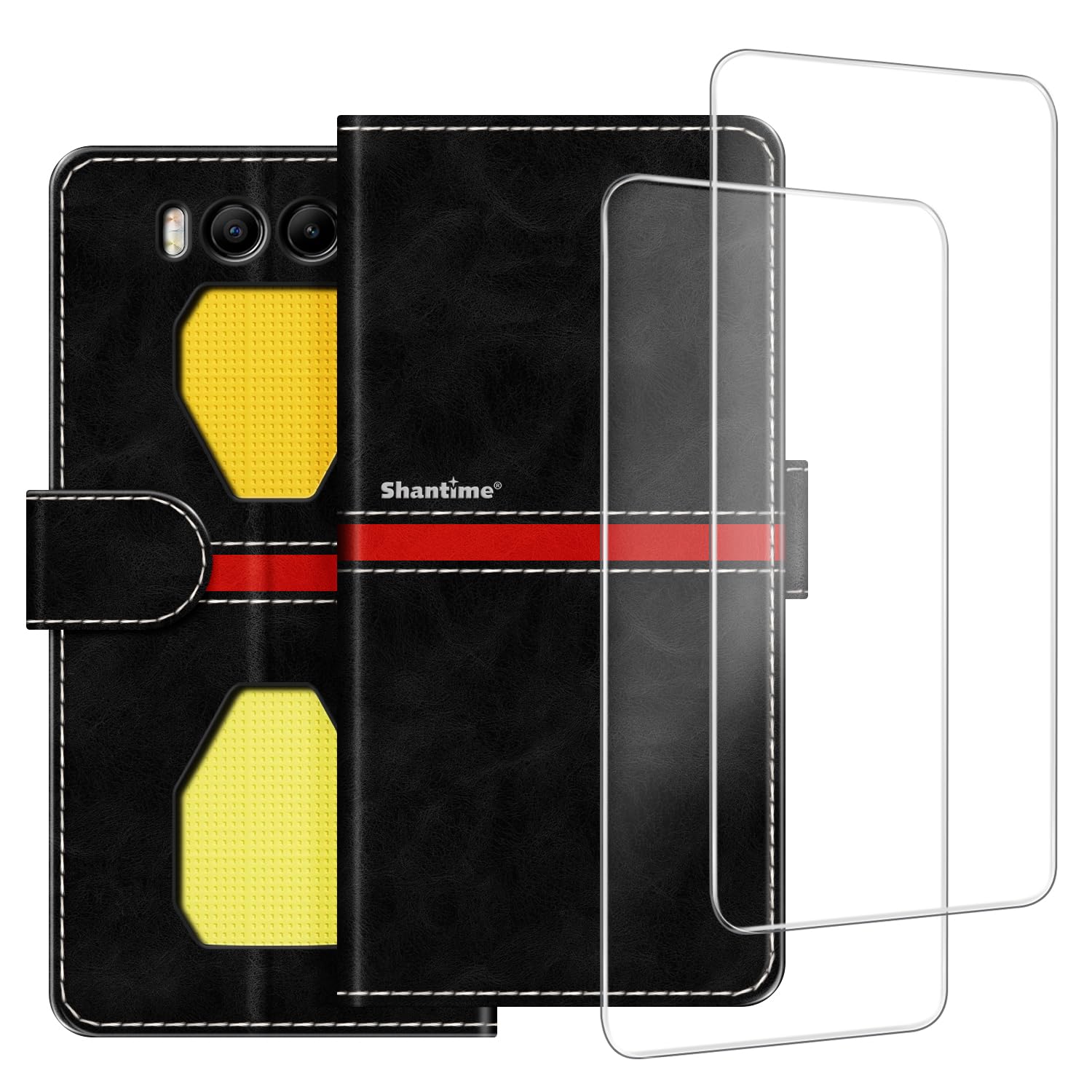 Colorblock Stripe PU Leather Wallet Case 2-Pack Tempered Glass Screen Protector Compatible With Blackview Color 8, Slim Durable Cover, Card Slots