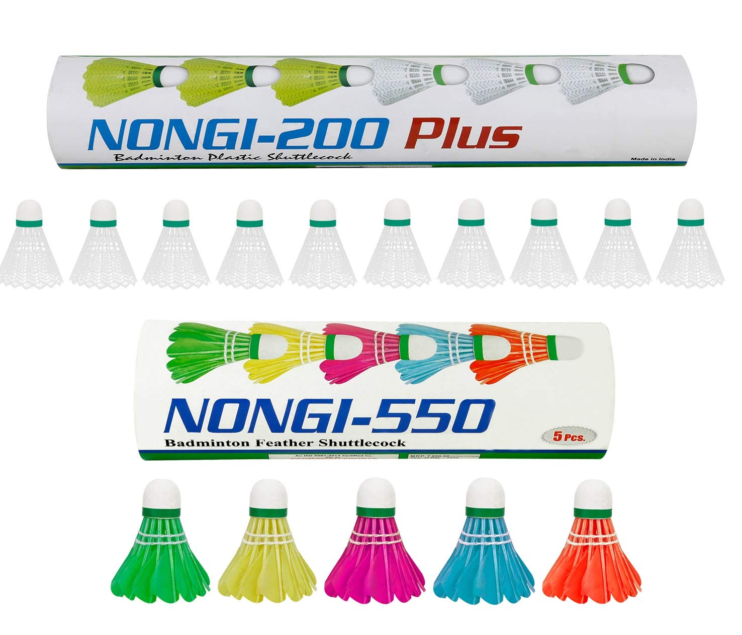 Nongi Combo Pack of 15 Shuttlecocks 550(5 Multicolor Feather), 200 Plus (10 White Plastic) for Outdoor Indoor Sports (B08FCD9272) Amazon Price History, Amazon Price Tracker