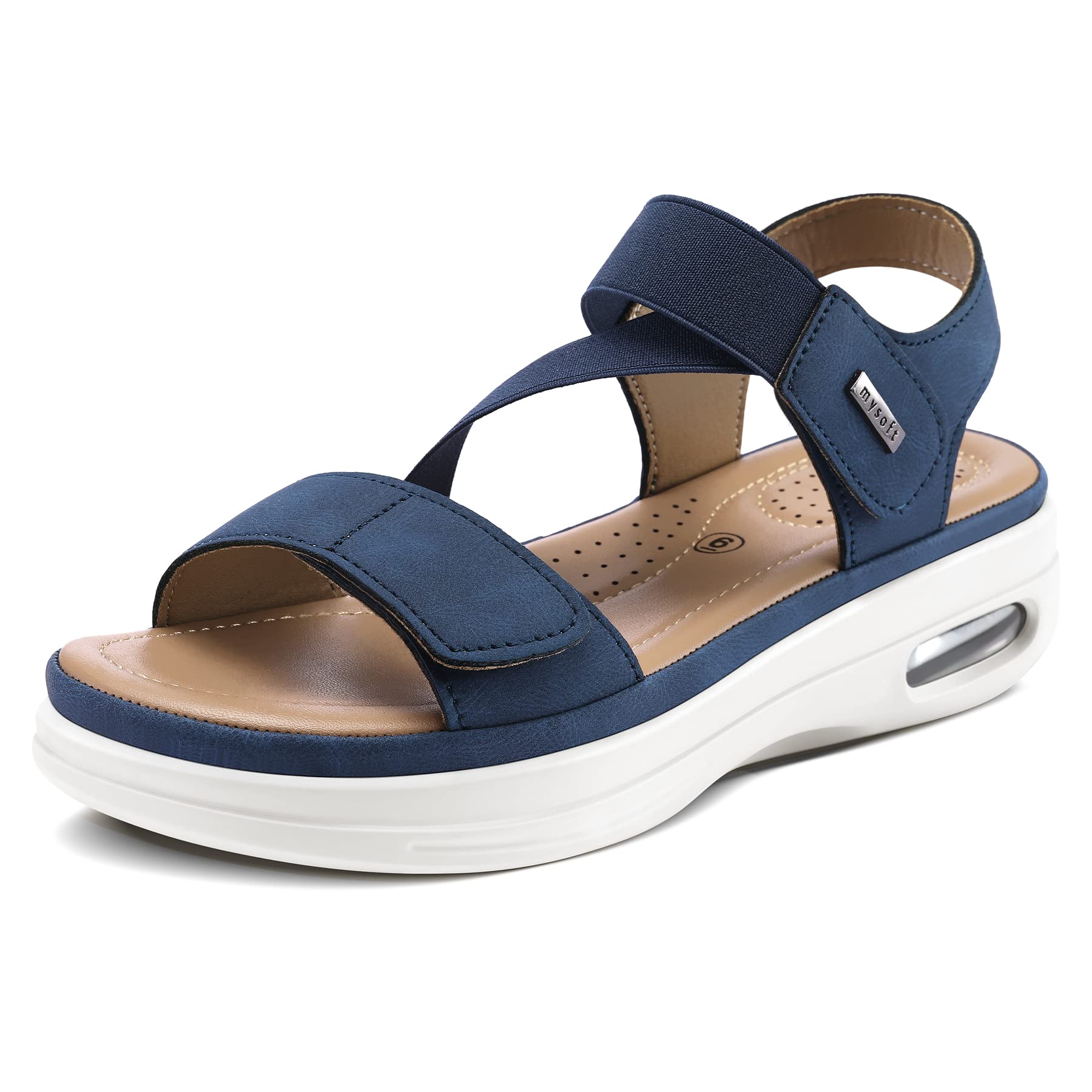mysoft Sandales de marche d'été pour femme avec coussin d'air et sangle de cheville - Confortables et décontractées