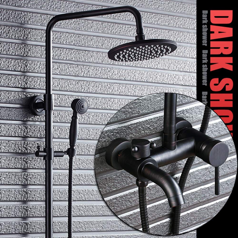 GLJTUO Shower system, Brass Black Bronze Shower Faucet Shower Set Rain Shower Set Retro Bathroom Spray Fixed Showerheads