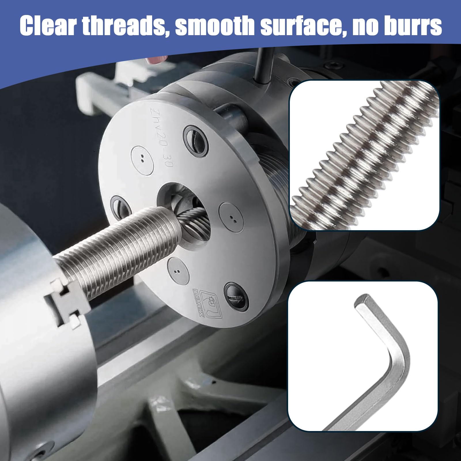 Perni Filettati in Acciaio Inox M8 x 60 mm con Chiave a Brugola, Barra Filettata DIN 975