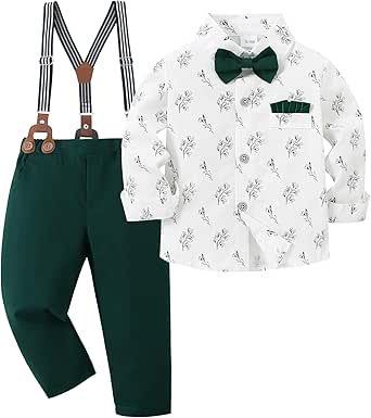 YALLET Toddler Baby Boy Clothes Suit Gentleman Wedding Outfits, Formal Dress Shirt+Bowtie+Vest+Boutonniere+Suspender Pants